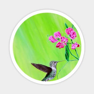 Hummingbird and Sweet Peas Painting Magnet